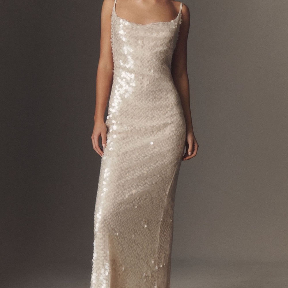 Mare Mare Liquid Sequin Column Maxi Dress with Neck Scarf